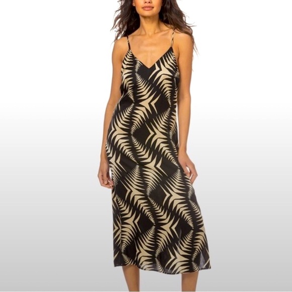 Ba&sh Napi Geometric Printed Satin Midi Dress Size Large - Picture 3 of 10